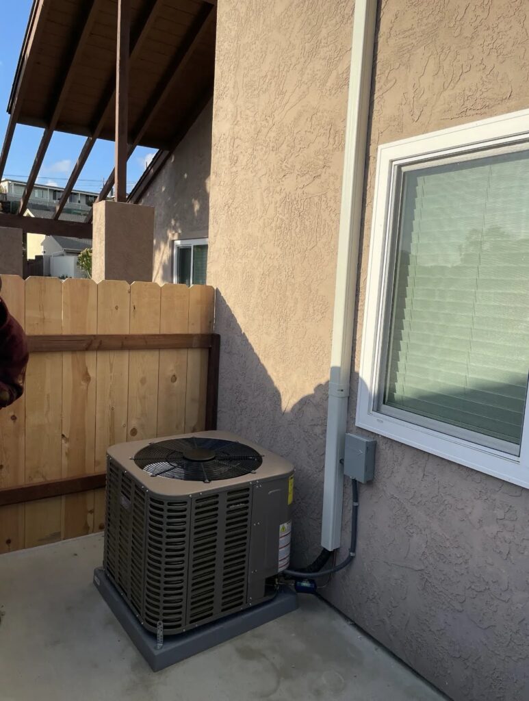 Outdoor air conditioning condenser prepared for HVAC service